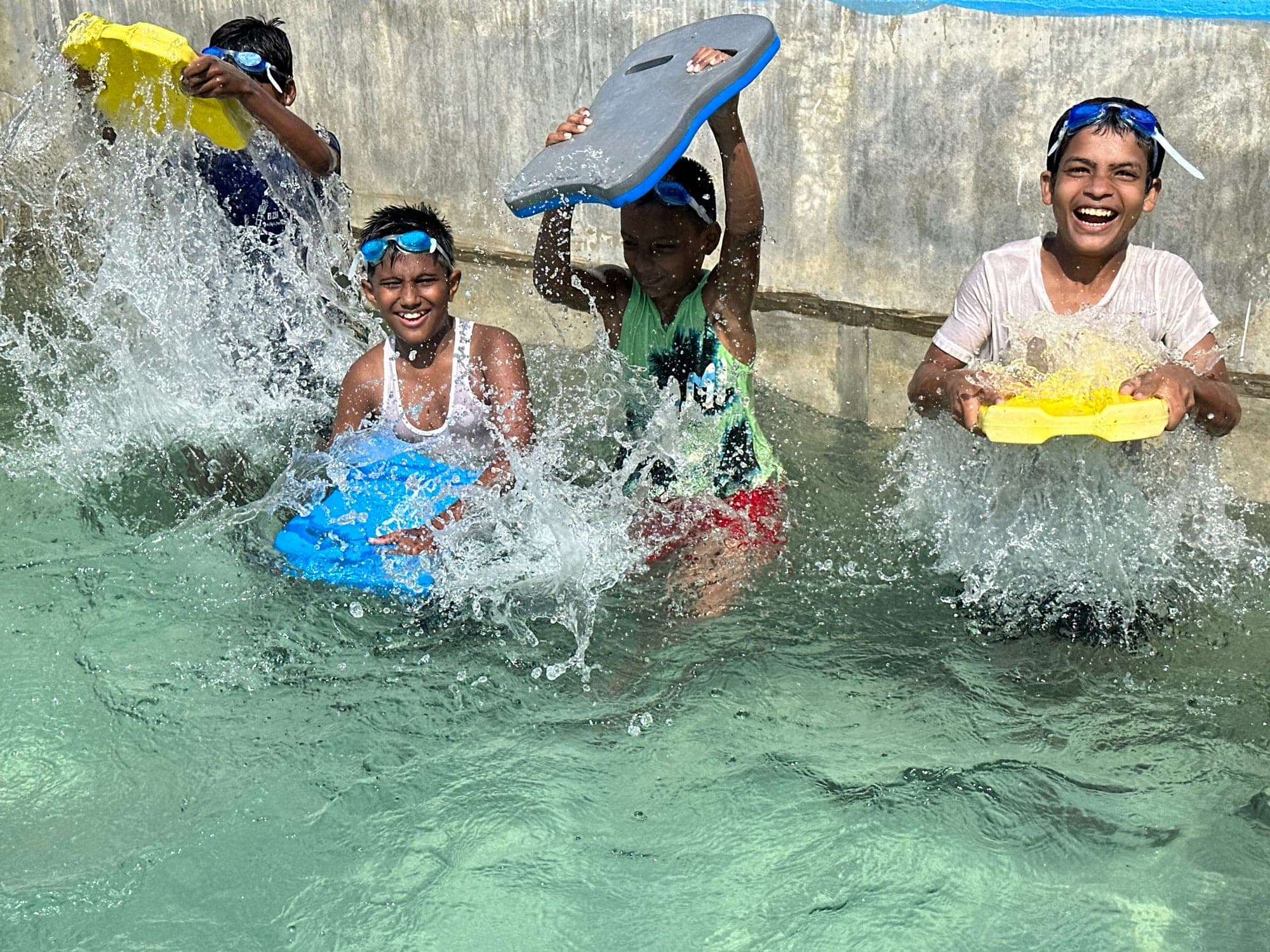 Students in the pool
